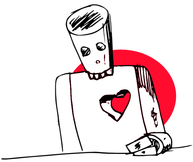 Vector graphic image by Mike Martinet of a robot with heart-shaped hole in its chest for the 404-not-found page