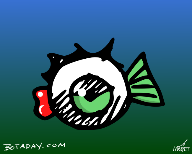 Vector graphic image by Mike Martinet of an eyeball as a fish with fins and lips