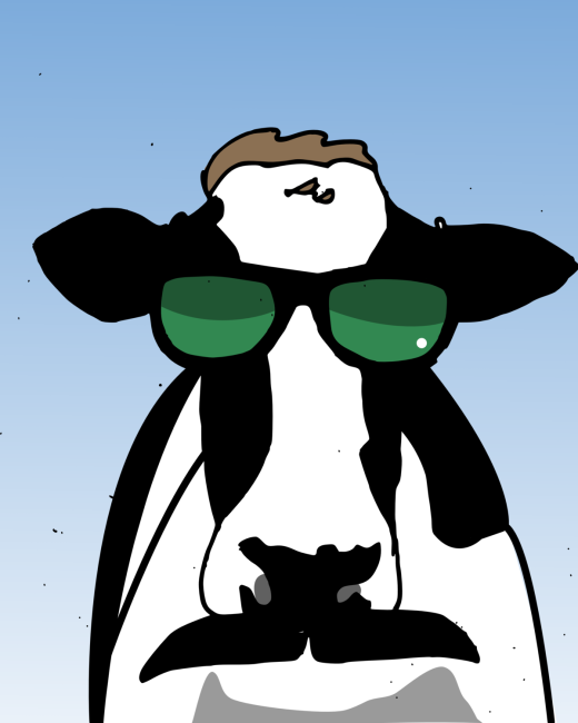 Vector graphic image by Mike Martinet of a cow wearing sunglasses and a moustache