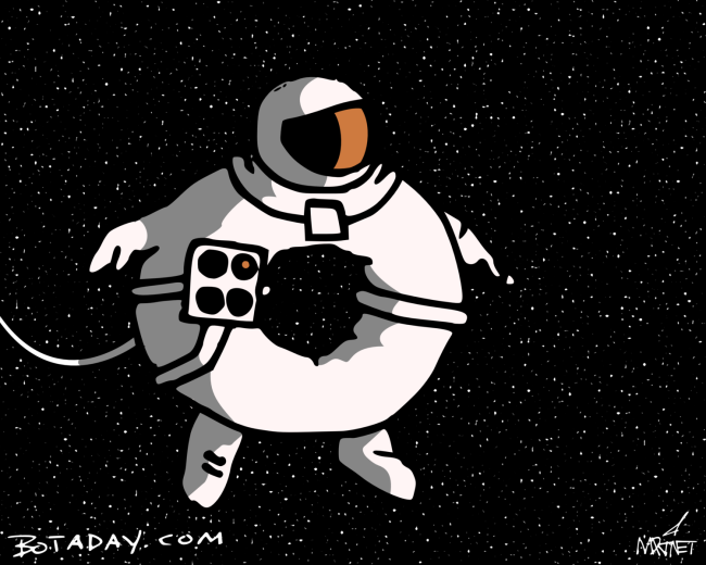 Vector graphic image by Mike Martinet of a doughnut-shaped astronaut in space.
