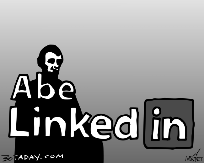 Vector graphic image by Mike Martinet of Abraham Lincoln behind the words "Abe LinkeIn"