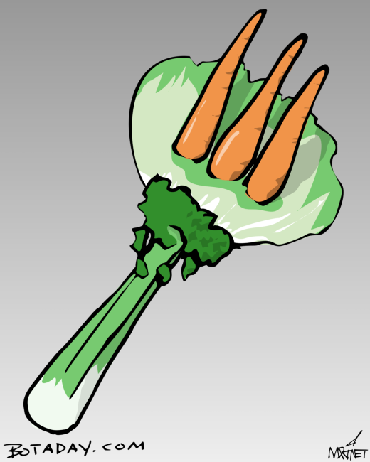 Vector graphic image by Mike Martinet of a fork made out of celery, carrots and lettuce