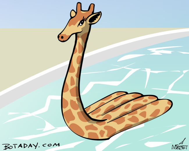 Vector graphic image by Mike Martinet of a pool raft with a giraffe head and neck