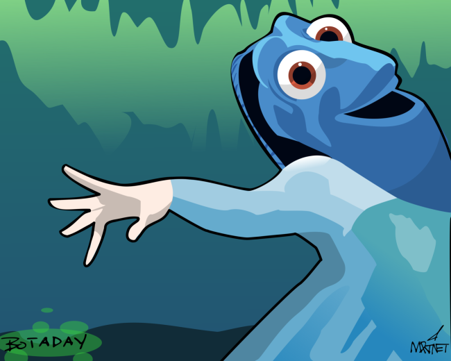 Vector graphic image by Mike Martinet of a Pixar's Dory's head on Frozen Elsa's body