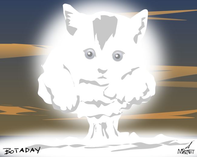 Vector graphic image by Mike Martinet of a kitten in a mushroom cloud