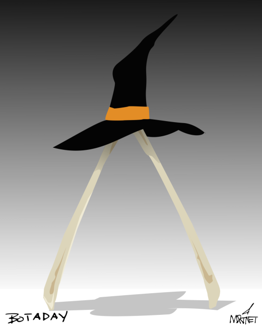 Vector graphic image by Mike Martinet of a wishbone wearing a witch's hat