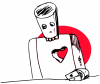 Vector graphic image by Mike Martinet of a robot with heart-shaped hole in its chest for the 404-not-found page