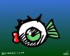 Vector graphic image by Mike Martinet of an eyeball as a fish with fins and lips