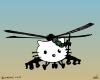 Vector graphic image by Mike Martinet of a Hello Kitty head on a helicopter gunship.