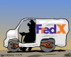 Vector graphic image by Mike Martinet of a FedX truck made out of stone with the word FredX on the side and a silhouette of Fred Flintstone inside
