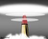 Vector graphic image by Mike Martinet of an open lipstick surrounded by mushroom clouds