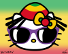 Vector graphic image by Mike Martinet of  a Hello Kitty head with a knitted rasta hat in Jamaican flag colors