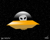 Vector graphic image by Mike Martinet of an alien head in a spaceship with three lumps on the bottom