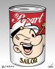 Vector graphic image by Mike Martinet of a Campbell's soup can with Popeye's face behind the words "Popart" and "Sailor"